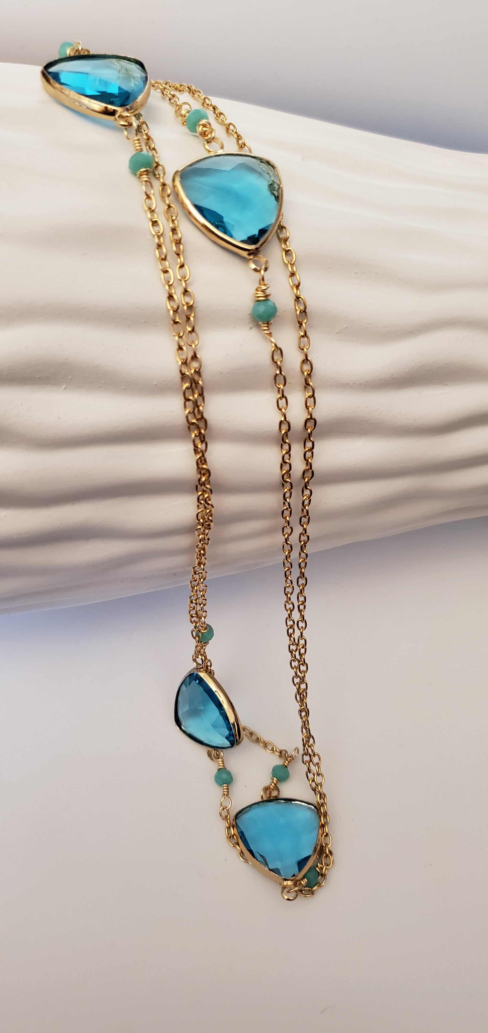 Blue Crystal Drop Gold Necklace