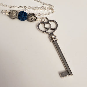 Heart key with blue lava bead and mapstone