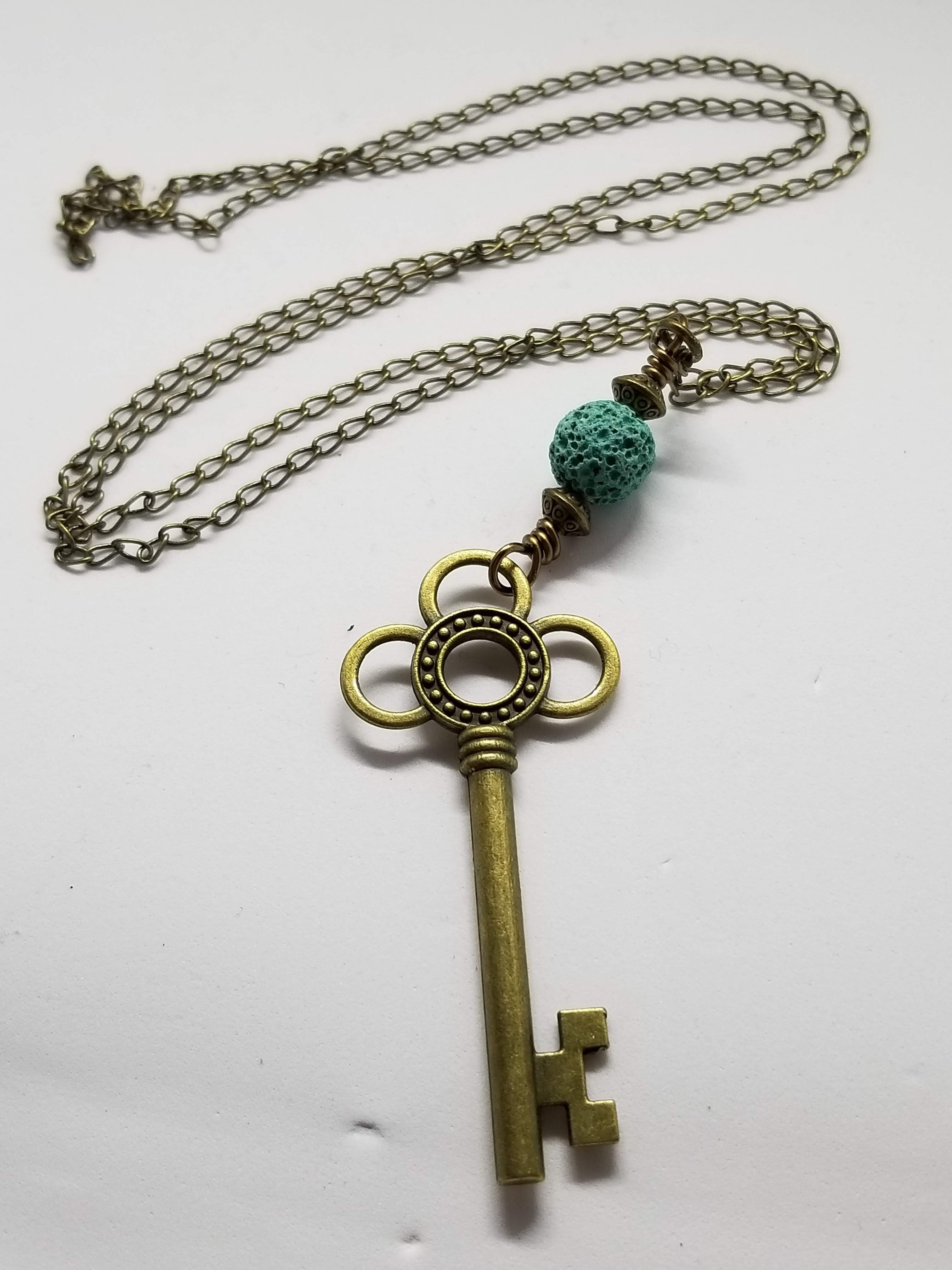 Antique Bronze Key Diffuser Necklace