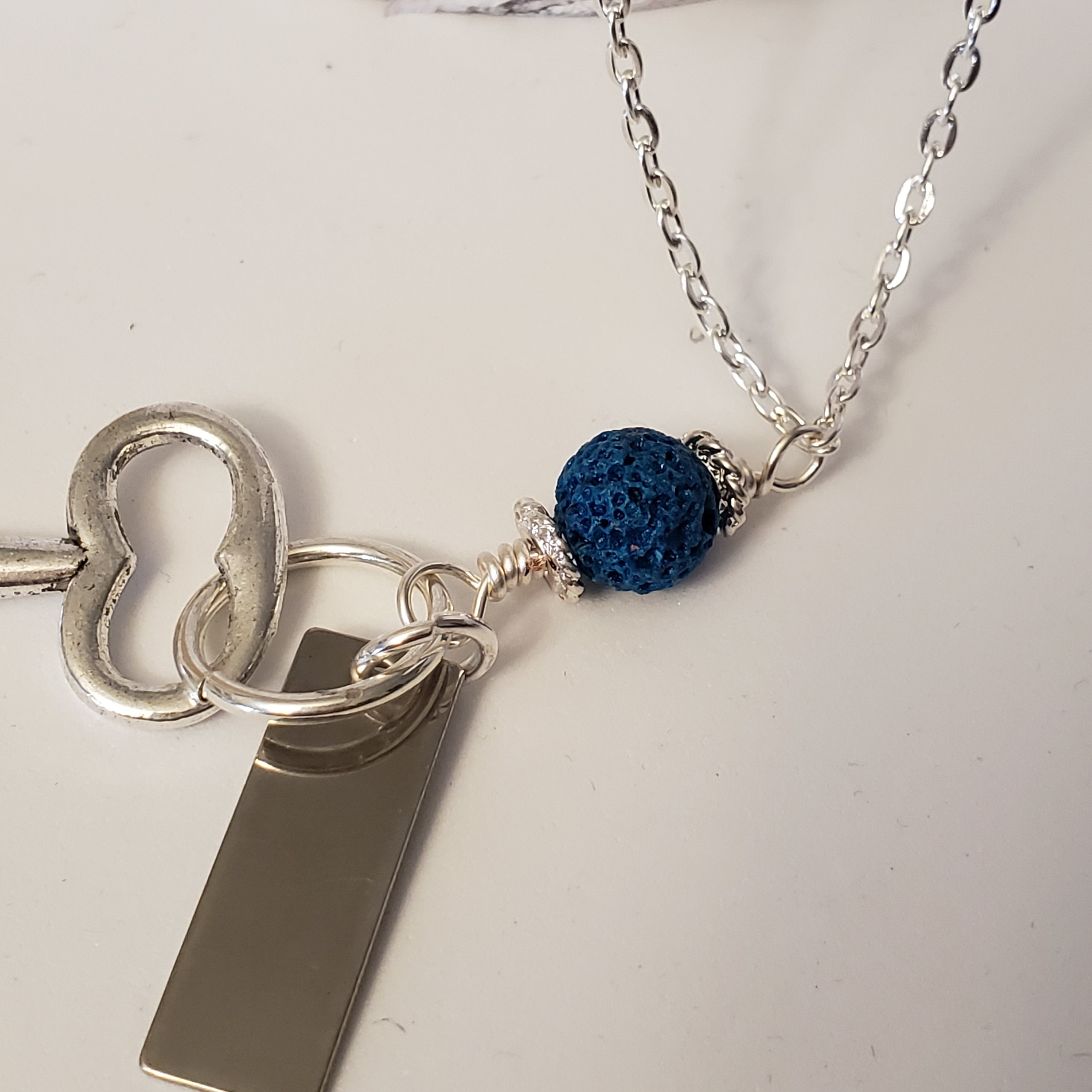 Key charm, Blank Tag and a Blue Lava Bead