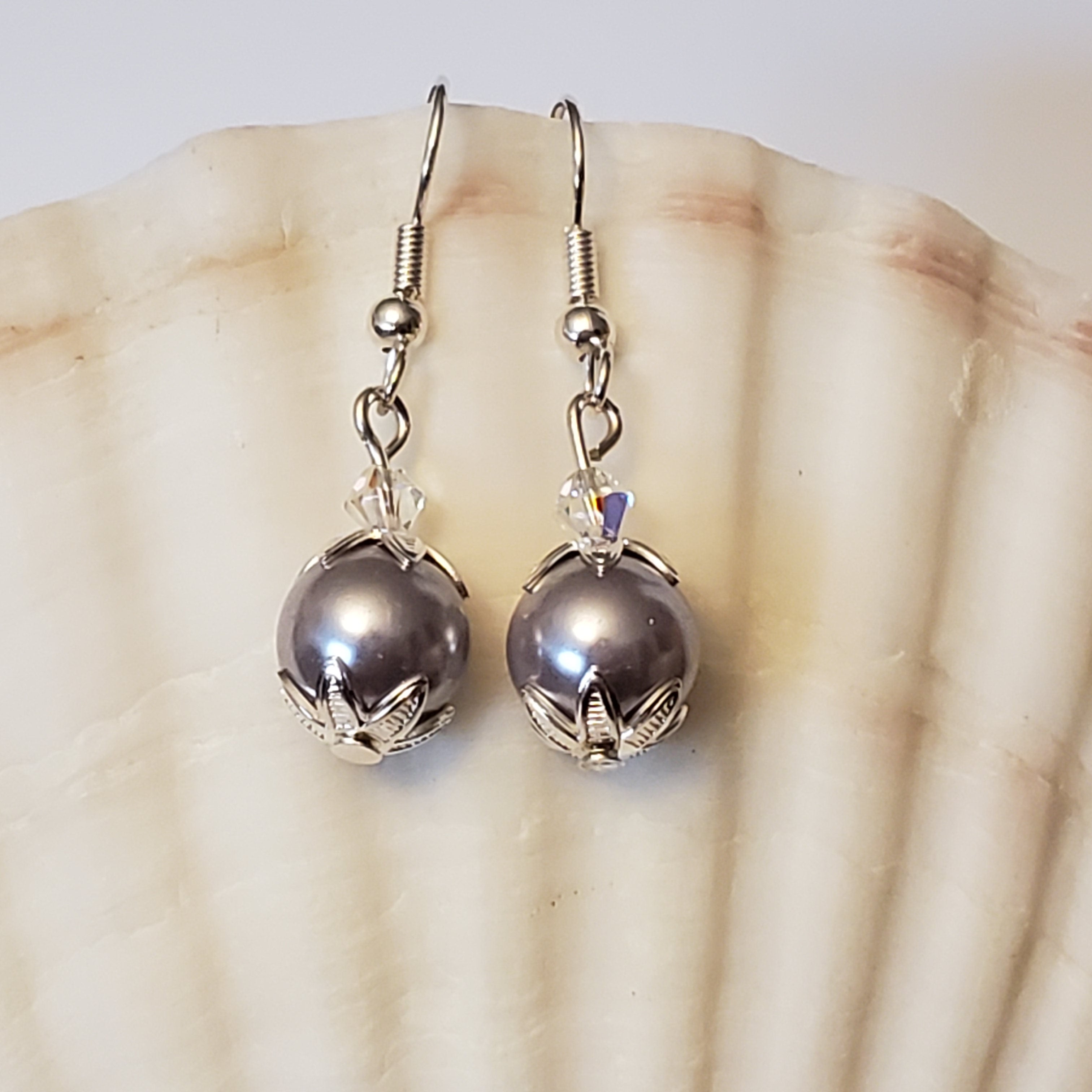 Lilac Glass Pearl Earrings