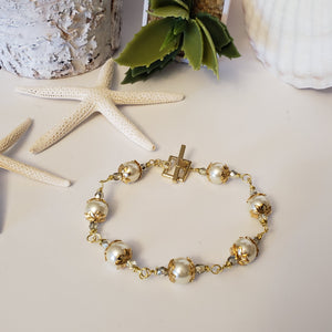 Cream Glass Pearls with Gold- Set