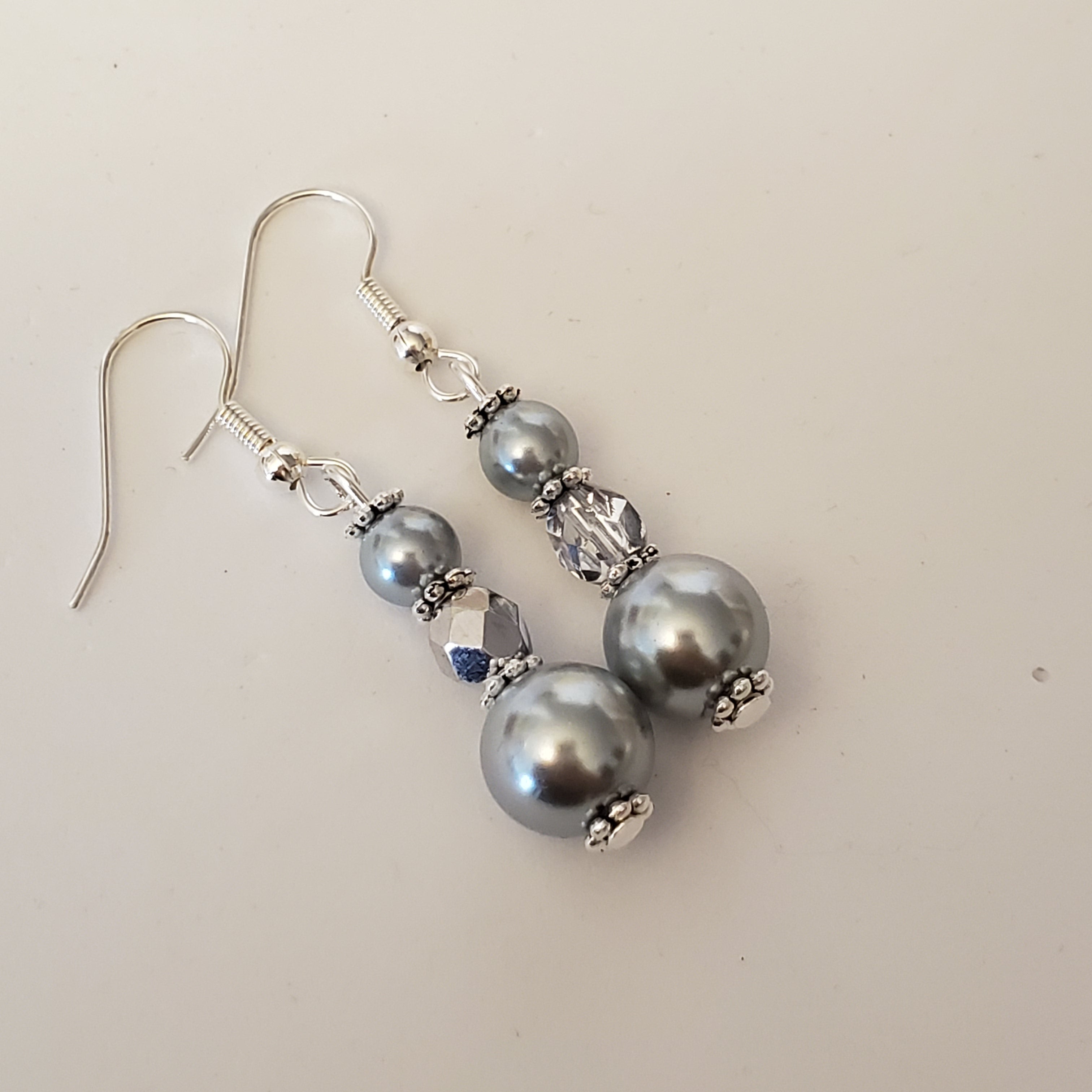 Dark Grey Glass Pearls - Earrings