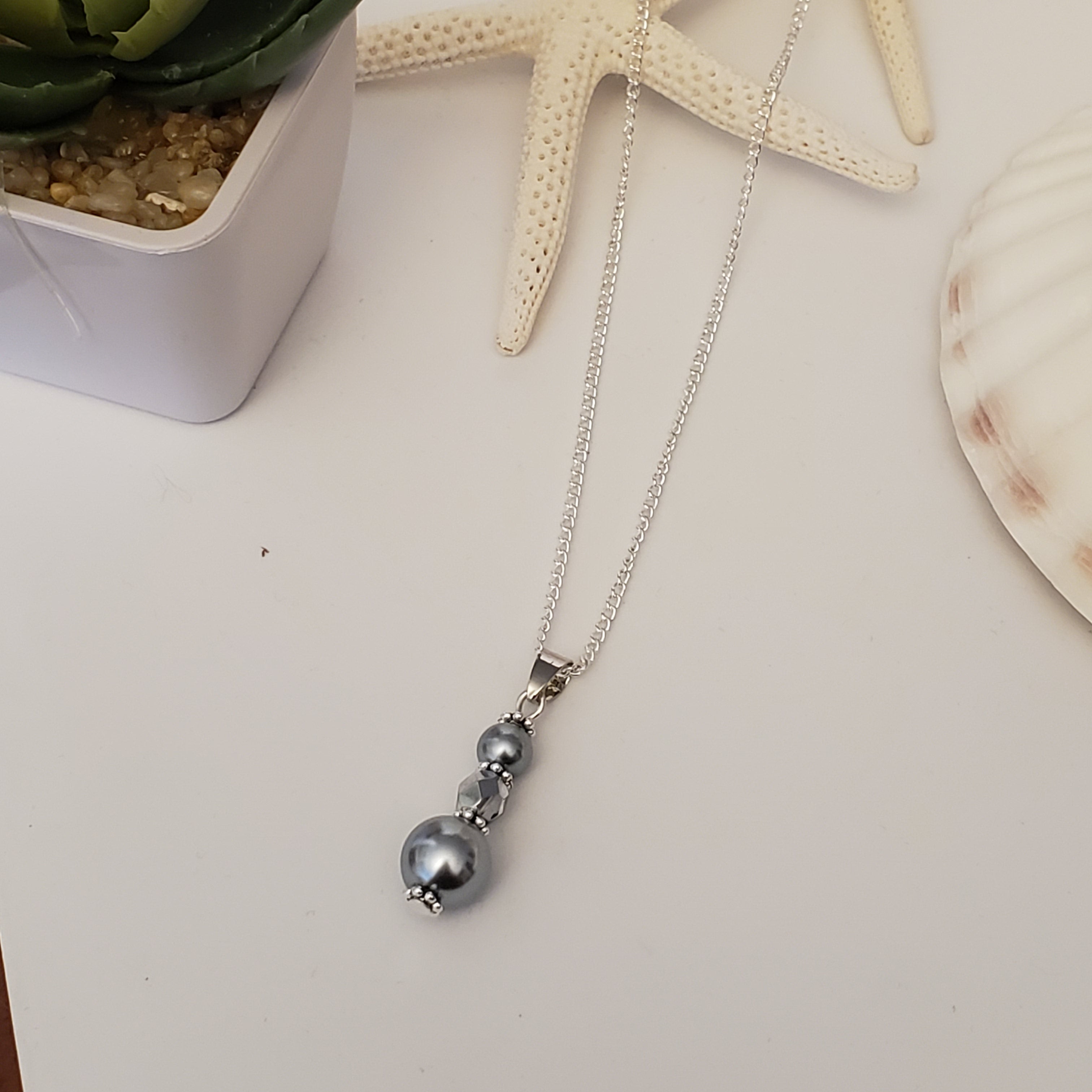 Dark Grey Glass Pearl Necklace