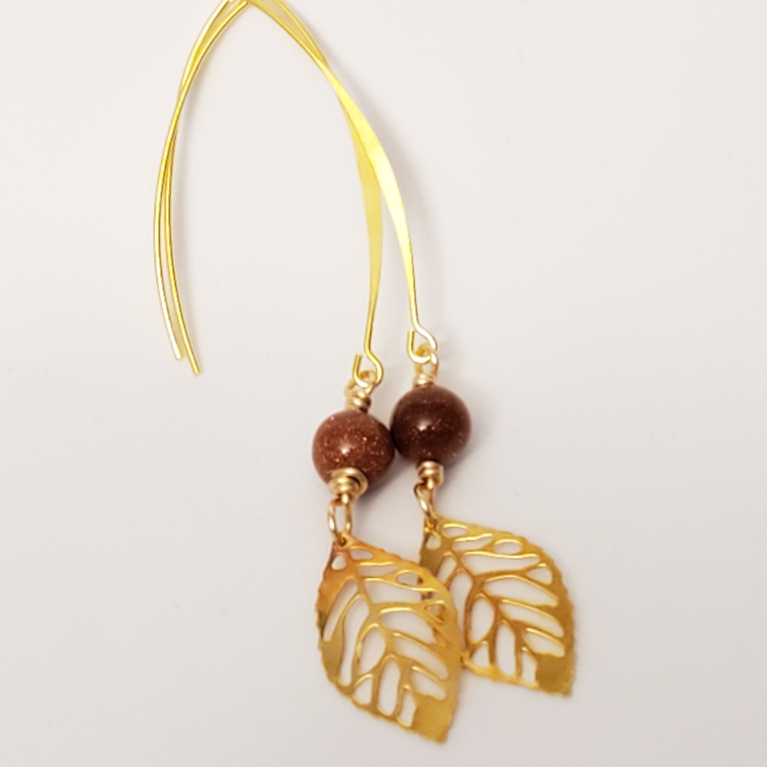 Gold leaf drop earrings with sandstone