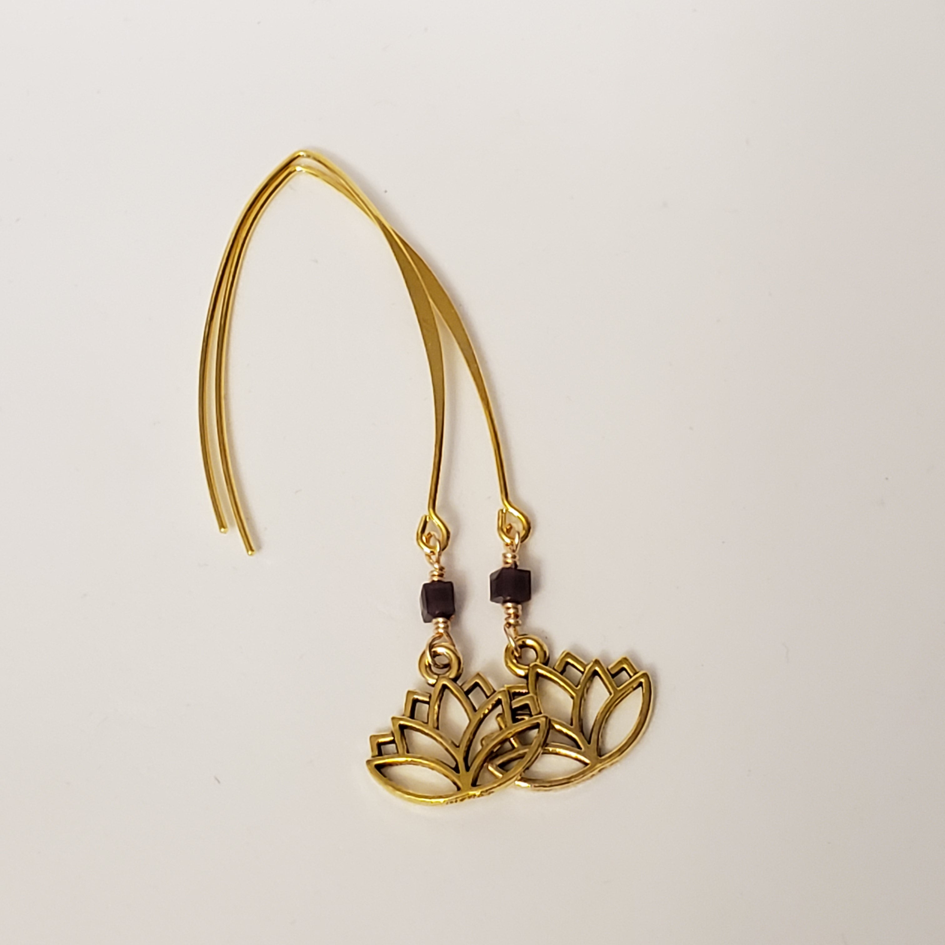 Gold lotus charm drop earrings