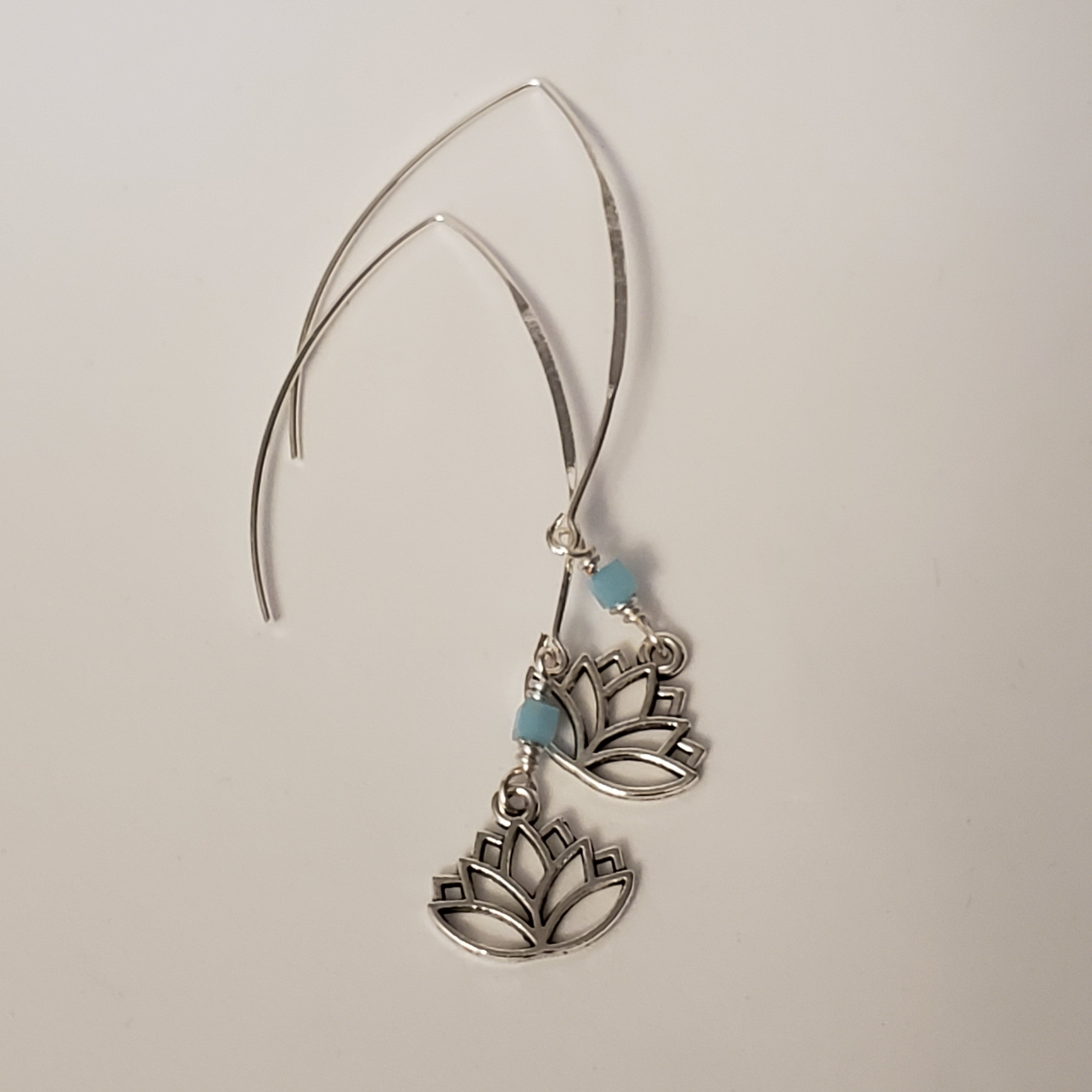 Silver lotus charm drop earrings