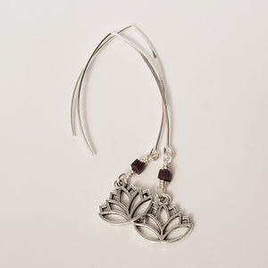 Silver lotus charm drop earrings
