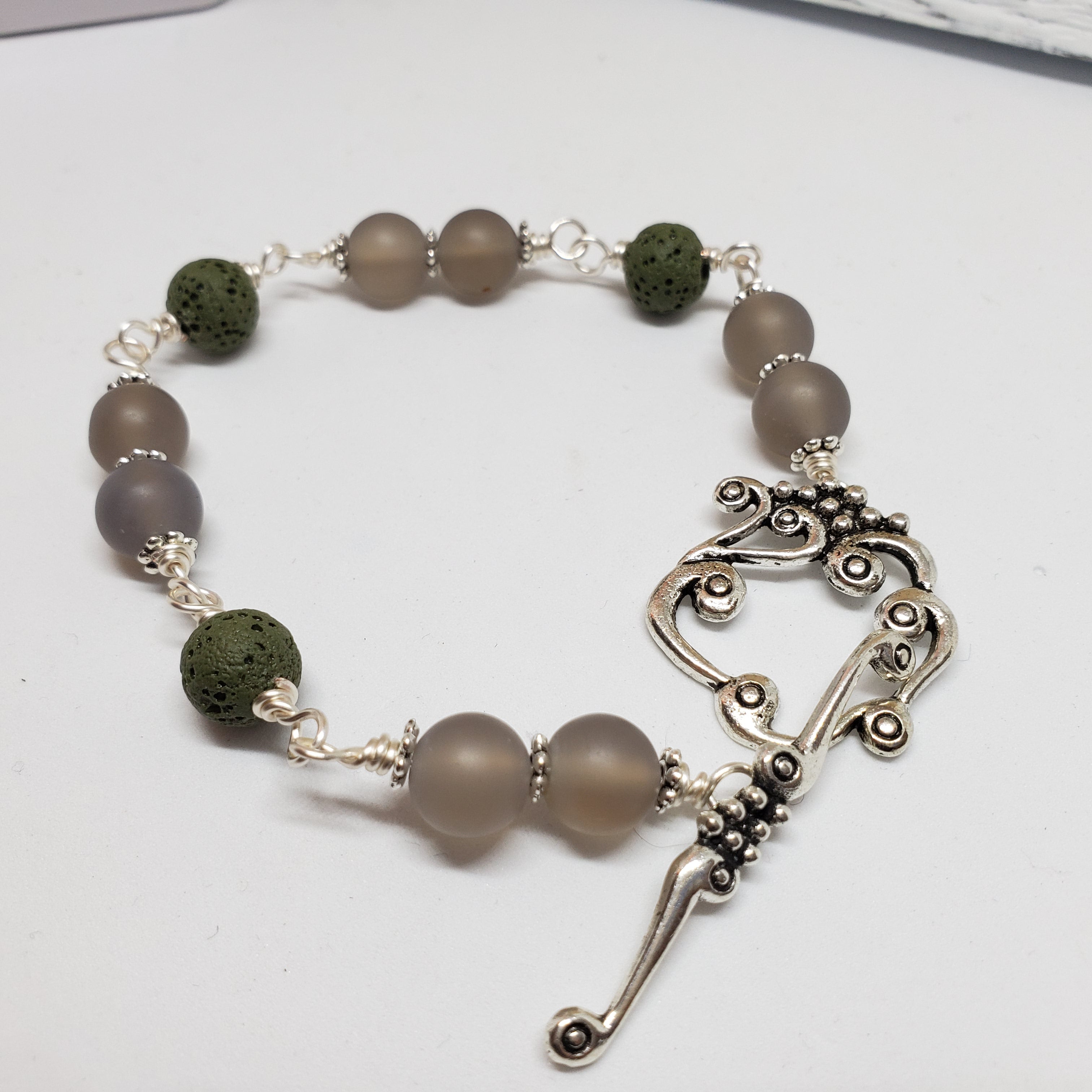 Frosted Grey Agate Diffuser Bracelet - Size Medium