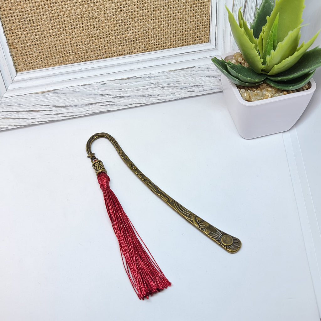 Red Tassel~ Antique Bronze~ Bookmark