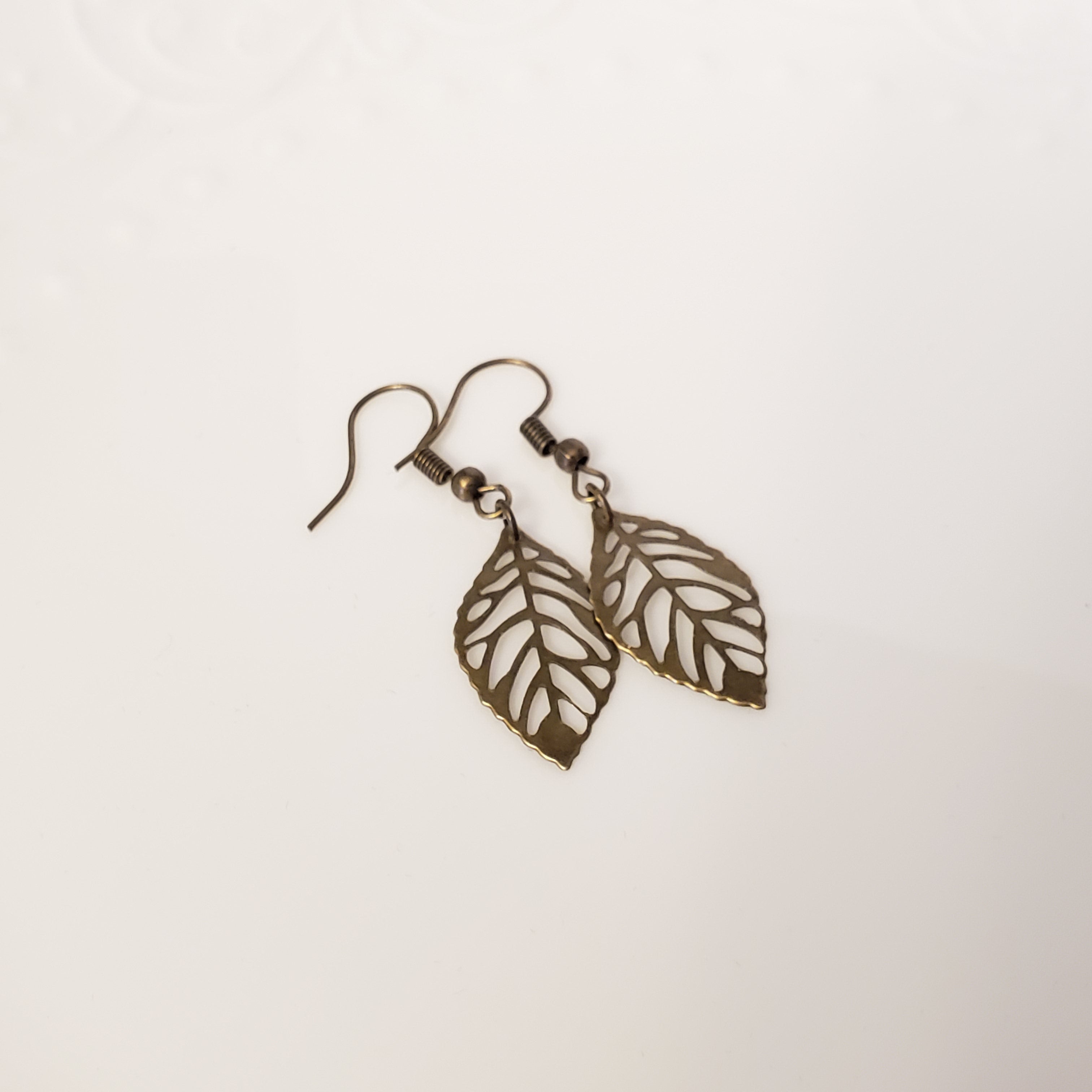 Antique Bronze Leaf Filigree Earrings