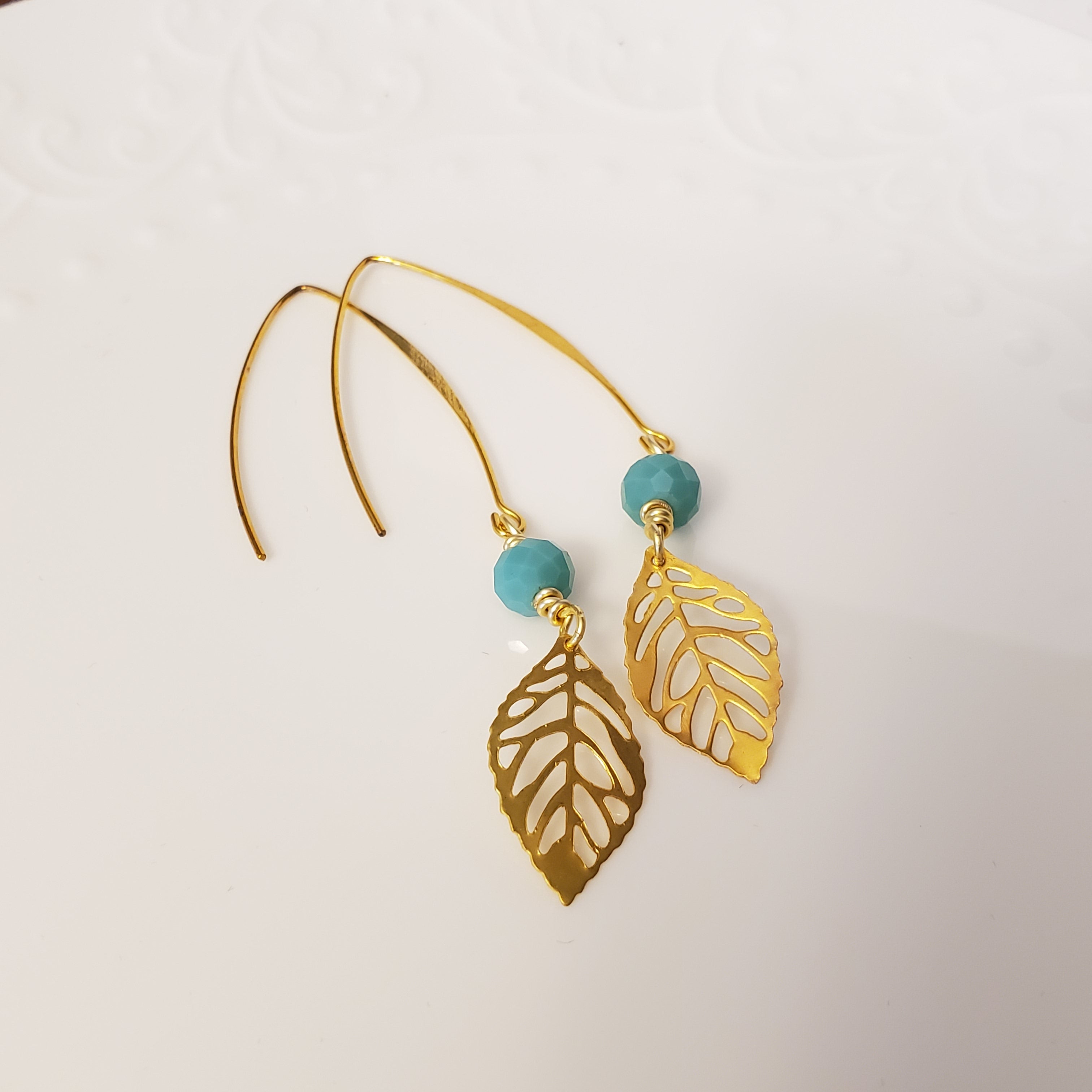 Turquoise Crystal Golden Leaf
