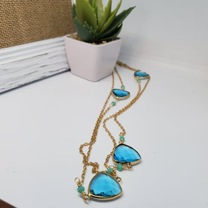 Blue Crystal Drop Gold Necklace